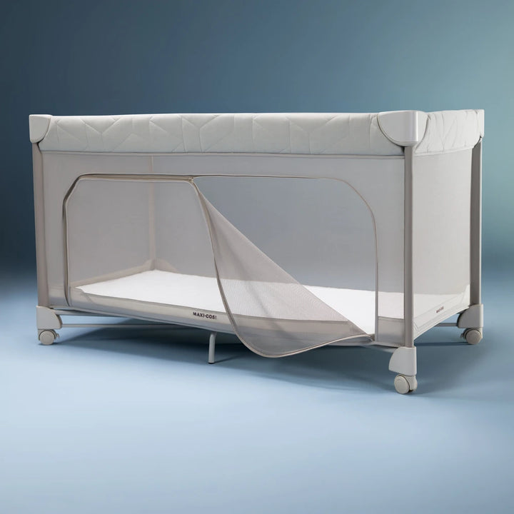 Maxi-Cosi Merlin Travel Cot, One-Step Fold, 3cm Thick Cushioned Mattress, Travel-Friendly with Included Travel Bag, Birth-4 Years - Elegance Beige