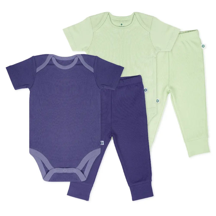 Nintara Baby 100% Cotton Unisex Bodysuit &amp; Pant Set – Simple Solids (Pack of 2)