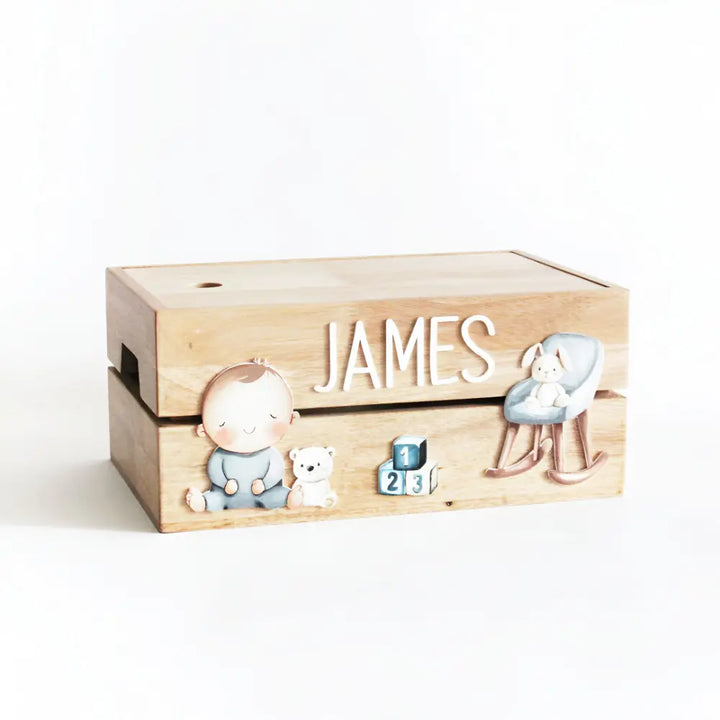 The Tiny Trove Personalized Wooden Box - Baby Boy Theme