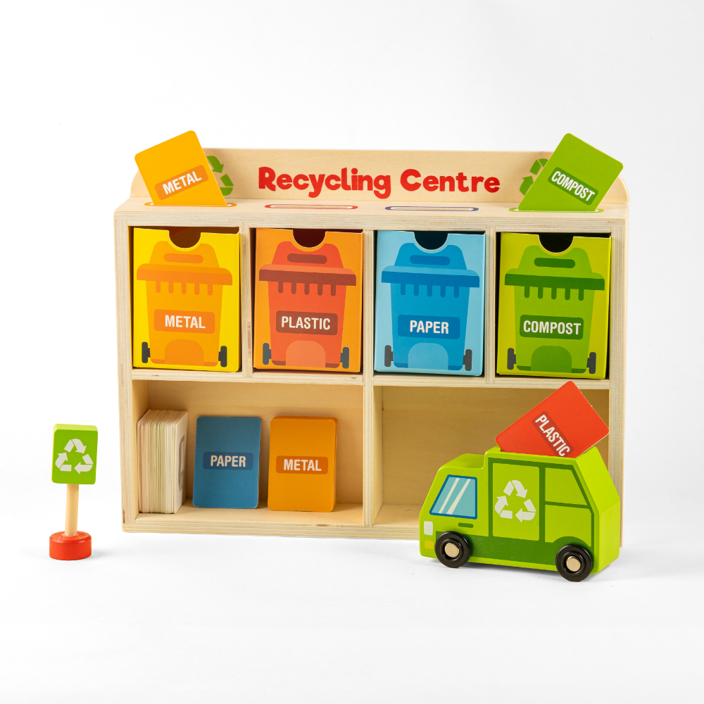 Playbox Tiny Trash Hub | Recycling Center & Toy Truck Set