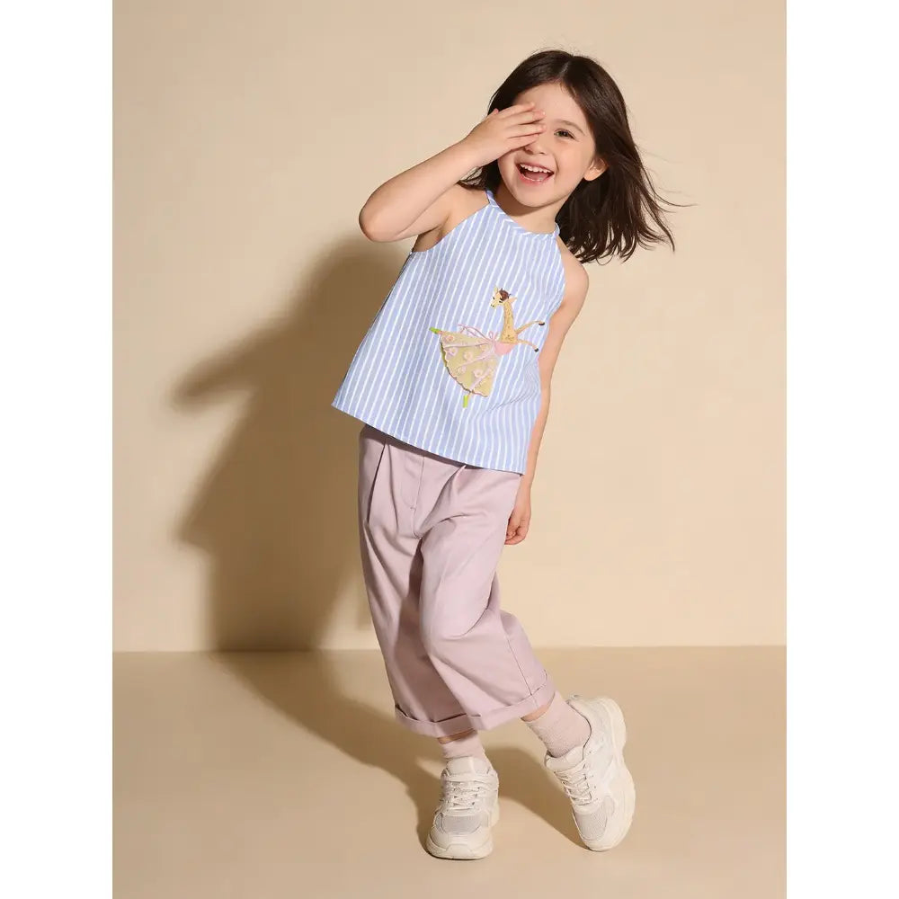 The Baby Trunk-Blue/White Giraffe Top &amp; Bow Headband For Girls