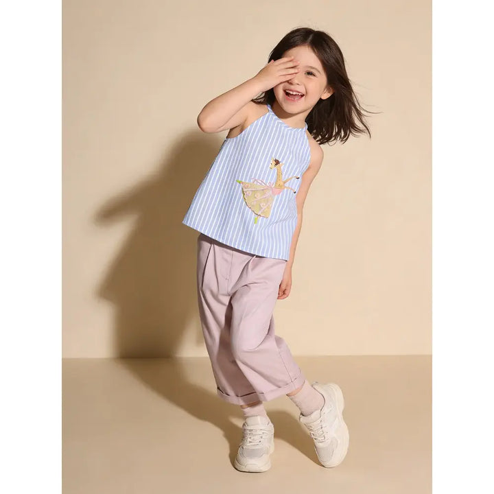 The Baby Trunk-Blue/White Giraffe Top &amp; Bow Headband For Girls