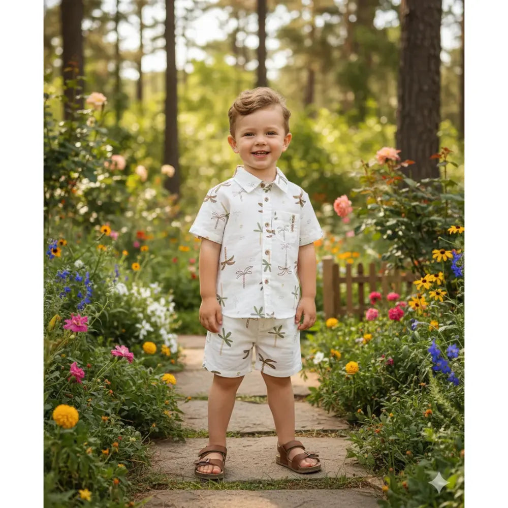 Sweetlime By AS Tropical Breeze Cotton Co-ord Set - White(Double Cloth)