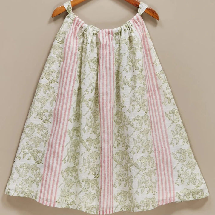 Liz Jacob Girls | White Kota Cotton Blockprinted Dress | Morning Dew