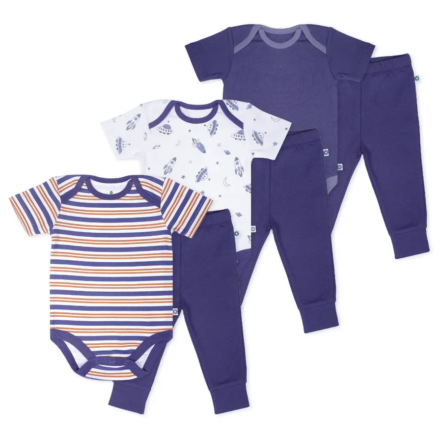 Nintara Baby 100% Cotton Unisex Bodysuit & Pant Set – Up in Space (Pack of 3)