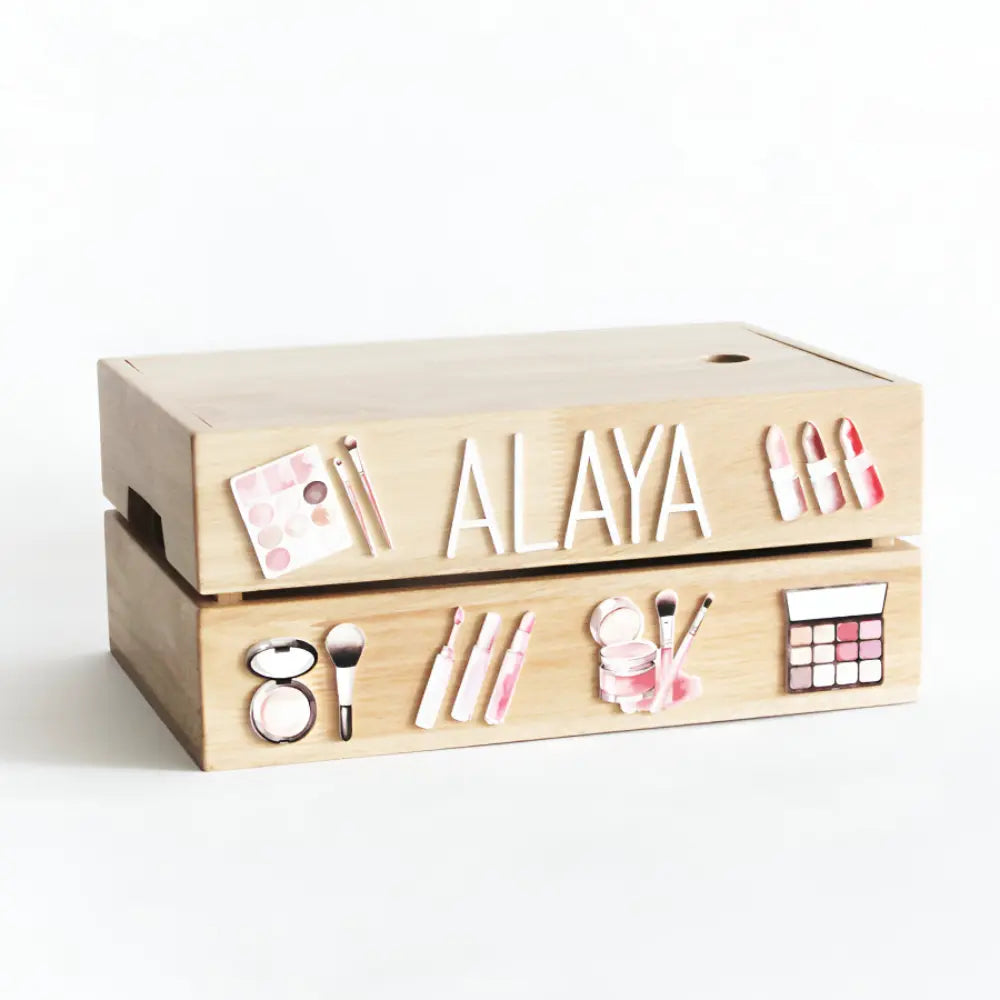 The Tiny Trove Personalized Wooden Box - Makeup Theme