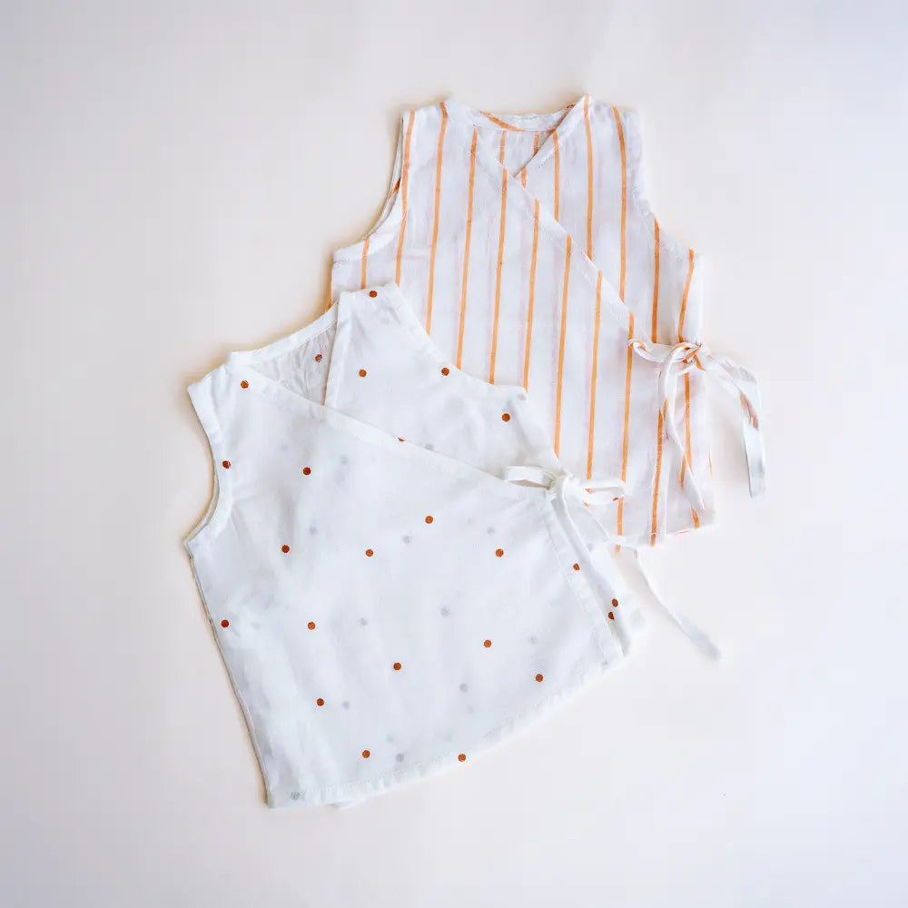 PureCloth.Co Polka Stripe Muslin Jablas for Babies - Off-White
