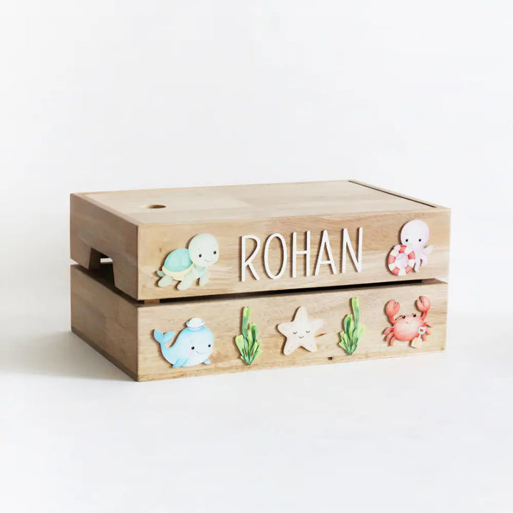 The Tiny Trove Personalized Wooden Box - Sea Creatures Theme