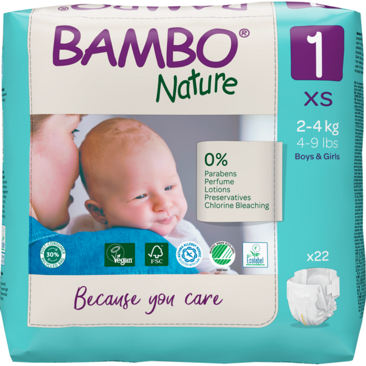 Bambo Nature Skin Friendly Tape Diapers - XS (2-4 kgs)