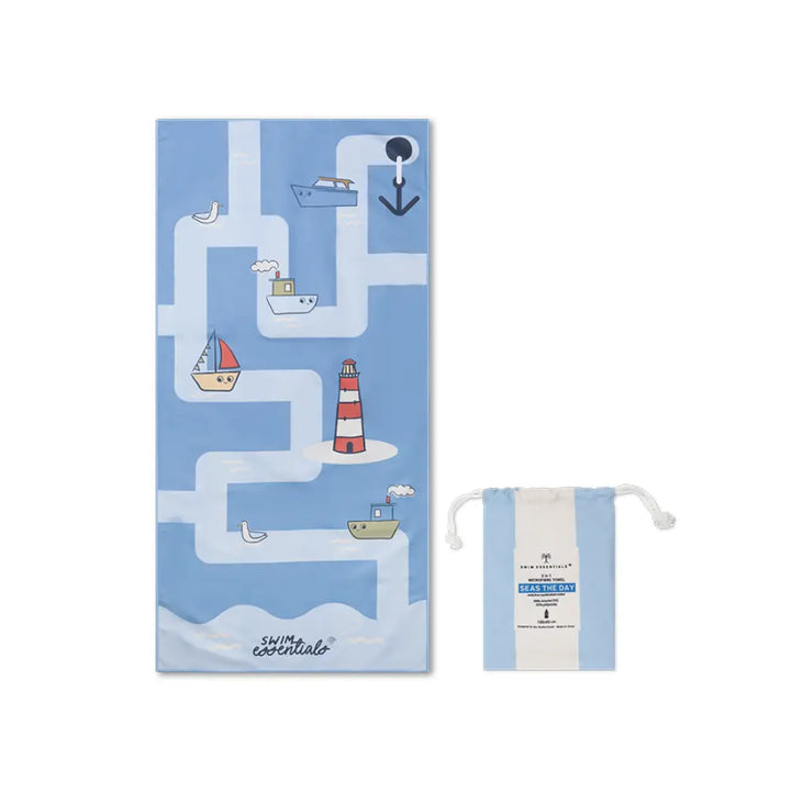 Swim Essentials Microfiber Beach Towel, Quick-Dry Sand-Resistant Towel, 135 × 65 cm, Blue- Seas The Day