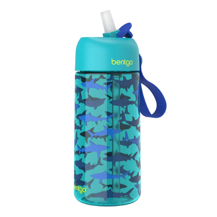 Bentgo Kids Water Bottle 450 ml, Leak-Proof Straw Bottle for Kids, Lightweighted &amp; Durable, BPA &amp; PFAS-Free Tritan Water Bottle, Ideal for School, Daycare &amp; Travel, 3 years+ - Sharks