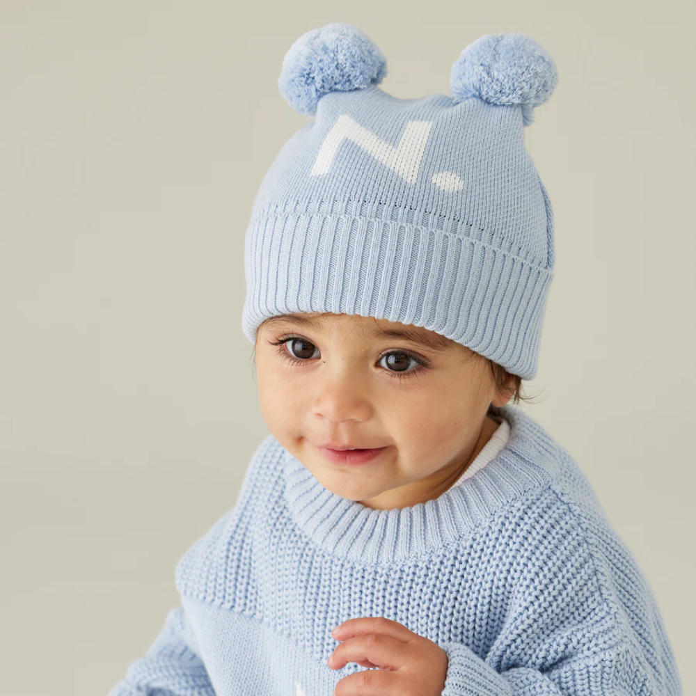 NamelyCo's Double Pom Pom Beanie - Kentucky Blue