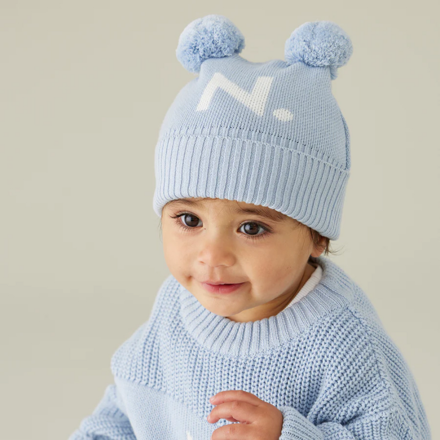 NamelyCo Double Pom Pom Beanie - Kentucky Blue