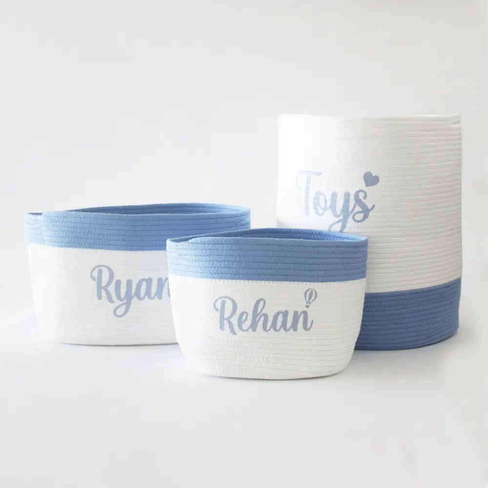The Tiny Trove Personalized Storage Basket - Set of 3 - Blue
