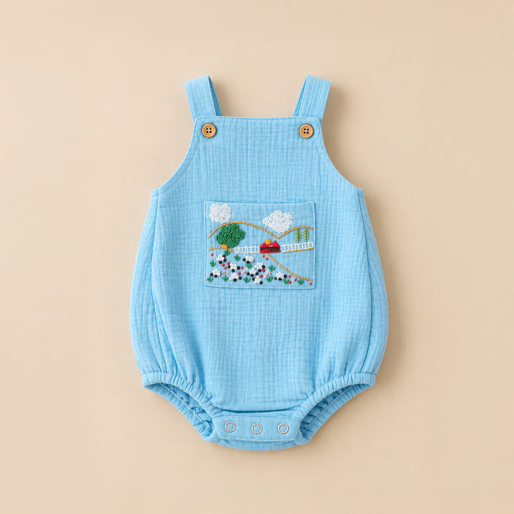 PureCloth.Co Little Countryside Blue Baby Romper