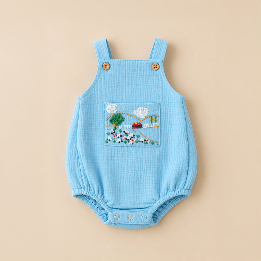 PureCloth.Co Little Countryside Blue Baby Romper