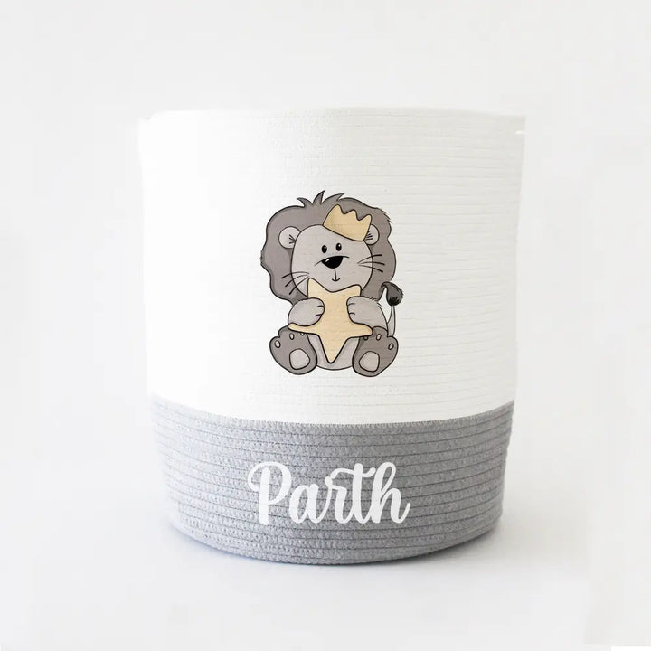 The Tiny Trove Storage Basket - Large - Lion Theme - Grey