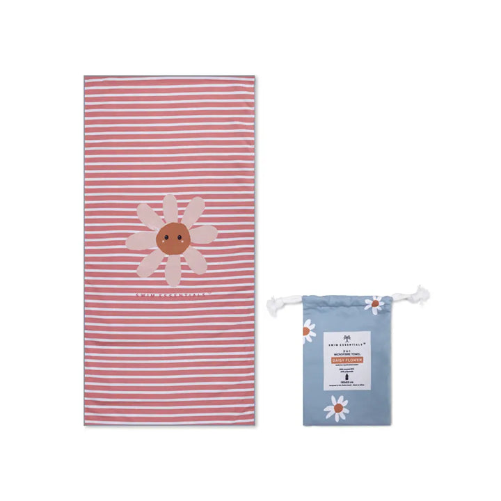 Swim Essentials Microfiber Beach Towel, Quick-Dry Sand-Resistant Towel, 135 × 65 cm, Blue - Daisy Flower