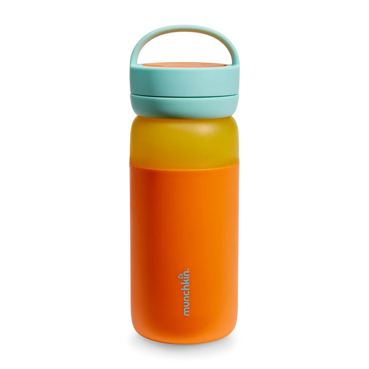 Munchkin Stay Cool Insulated Water Bottle, 355ml/ 12oz, Toddler Straw Bottle, With Flip Flop Lid &amp; Carrying Handle, Spill Proof valve, 24+ Months - Orange