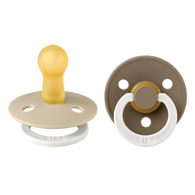 BIBS Colour Glow Latex Round Pacifier, Size 2 (Pack of 2) - Vanilla & Dark Oak