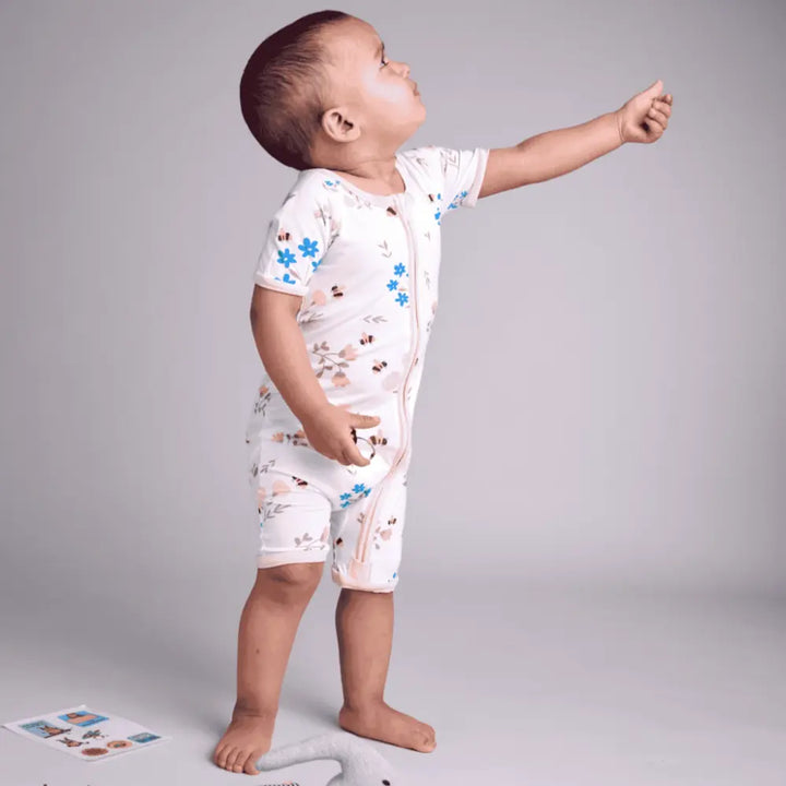Bubz Bamboo Baby Romper - Soft Breathable Two-Way Zip - Blossoms