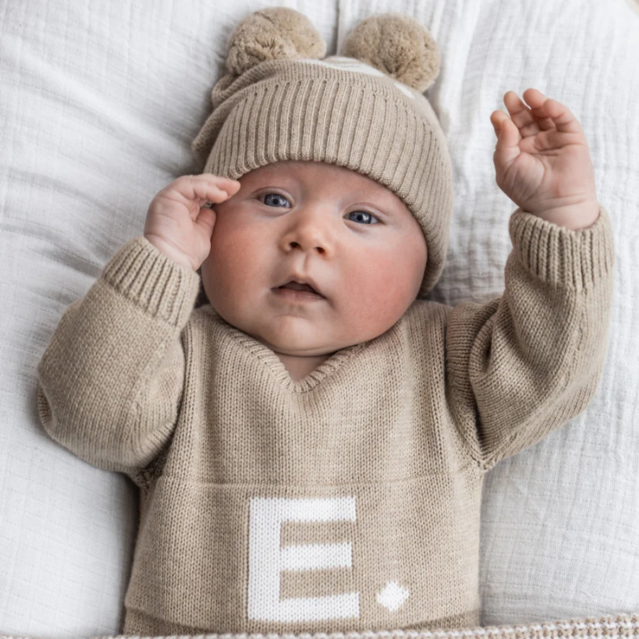 NamelyCo Double Pom Pom Beanie - Light Camel