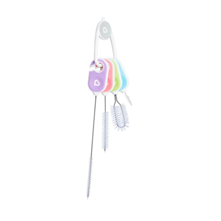 Munchkin Details™ Bottle and Cup Cleaning Brush 4 Piece Set with Key Ring - All in One Cleaning Solution for Sippy Cups &amp; Bottles