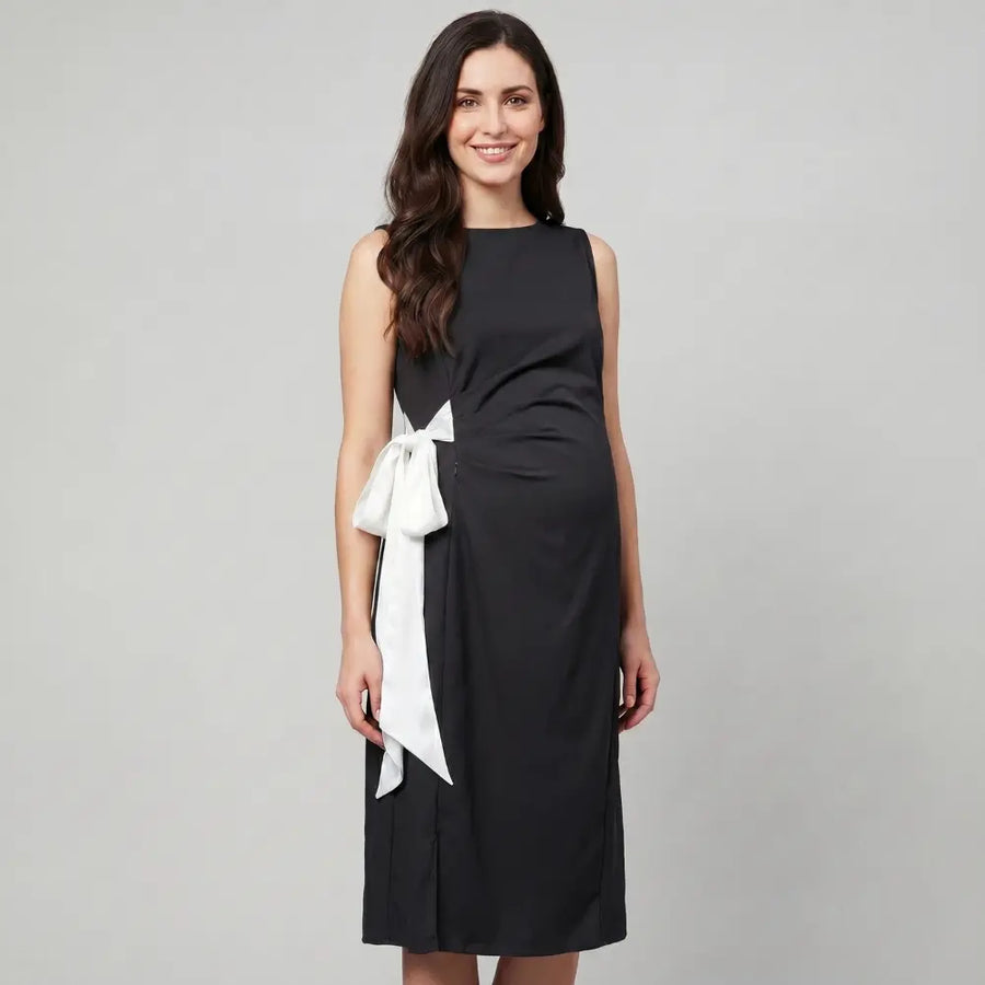 SOL MAMA Side Bow Tie Dress - Dark Grey