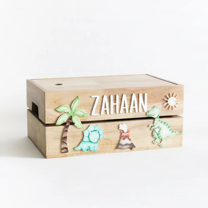 The Tiny Trove Personalized Wooden Box - Dinosaur Theme