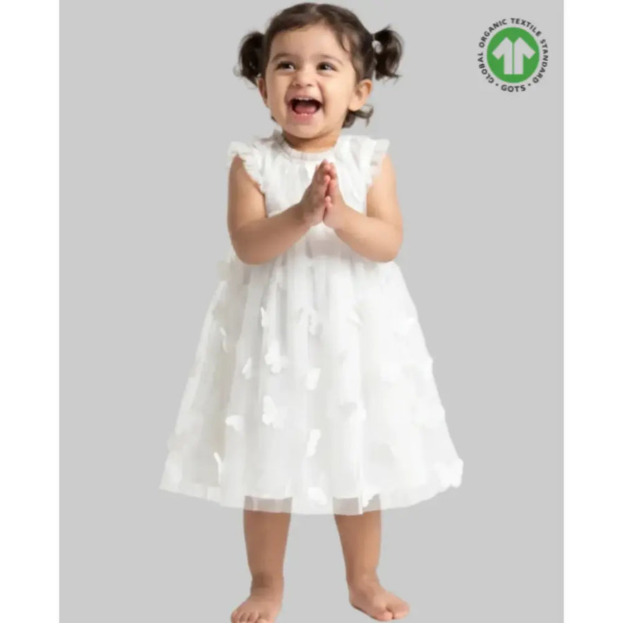 Sweetlime By AS Butterfly Bliss White Tulle Dress For 0 to 12 Months - White
