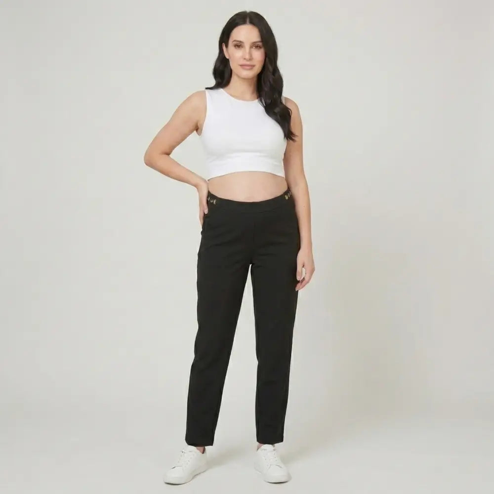 SOL MAMA Tailored Trousers with Side Buttons - Black
