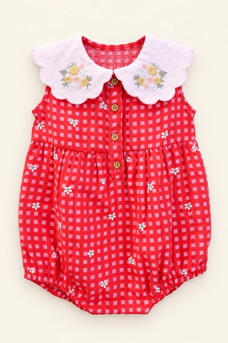 Sweetlime By AS Strawberry Meadow Cotton Romper &amp; Bonnet Set For Girls