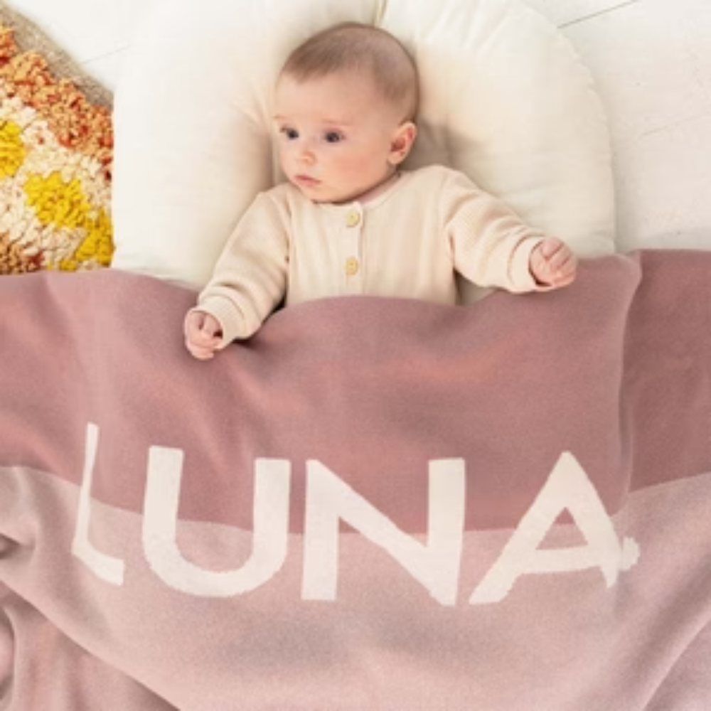 NamelyCo Splice Name Blanket - Oatmeal Splice: Rose Bloom