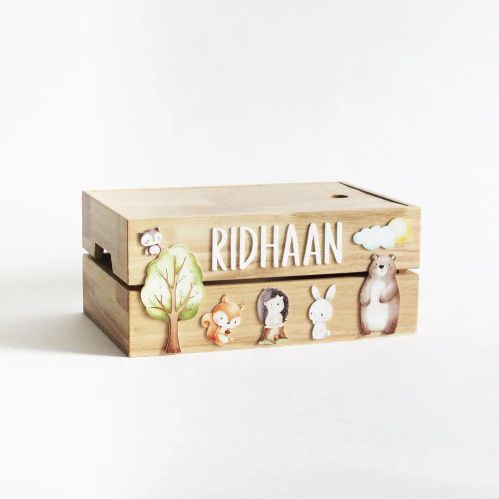 The Tiny Trove Personalized Wooden Box - Woodland Theme