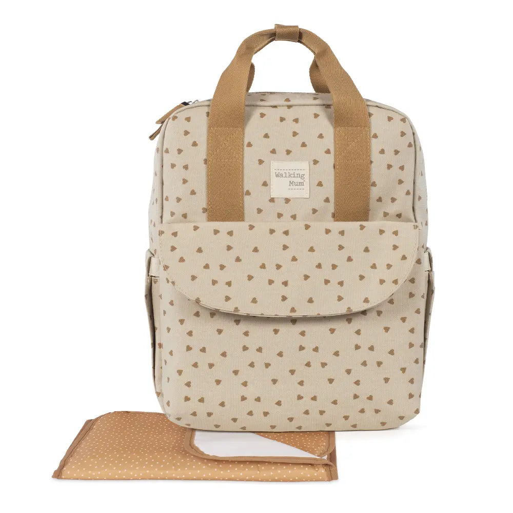 Walking Mum Diaper Backpack with Changing Pad, Large Capacity, Water-Resistant with Multi-Pocket Organizer, Insulated Bottle Pocket, Shoulder &amp; Stroller Straps, Heart Poppy Cinnamon