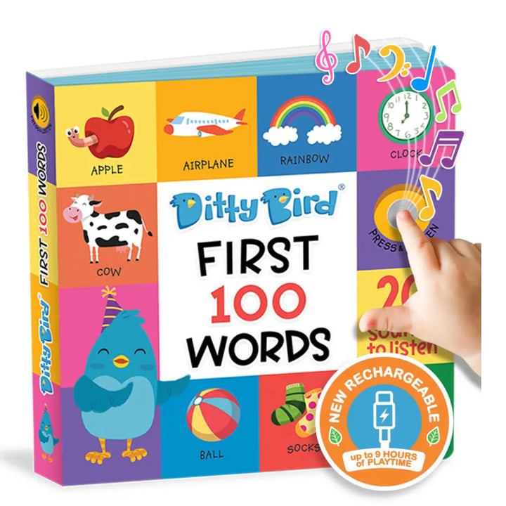 Ditty Bird Musical Book - Fun &amp; Interactive Nursery Rhyme Book for Toddlers, Baby Sound &amp; Music Book, 12M+, USB-C Rechargable - First 100 Words
