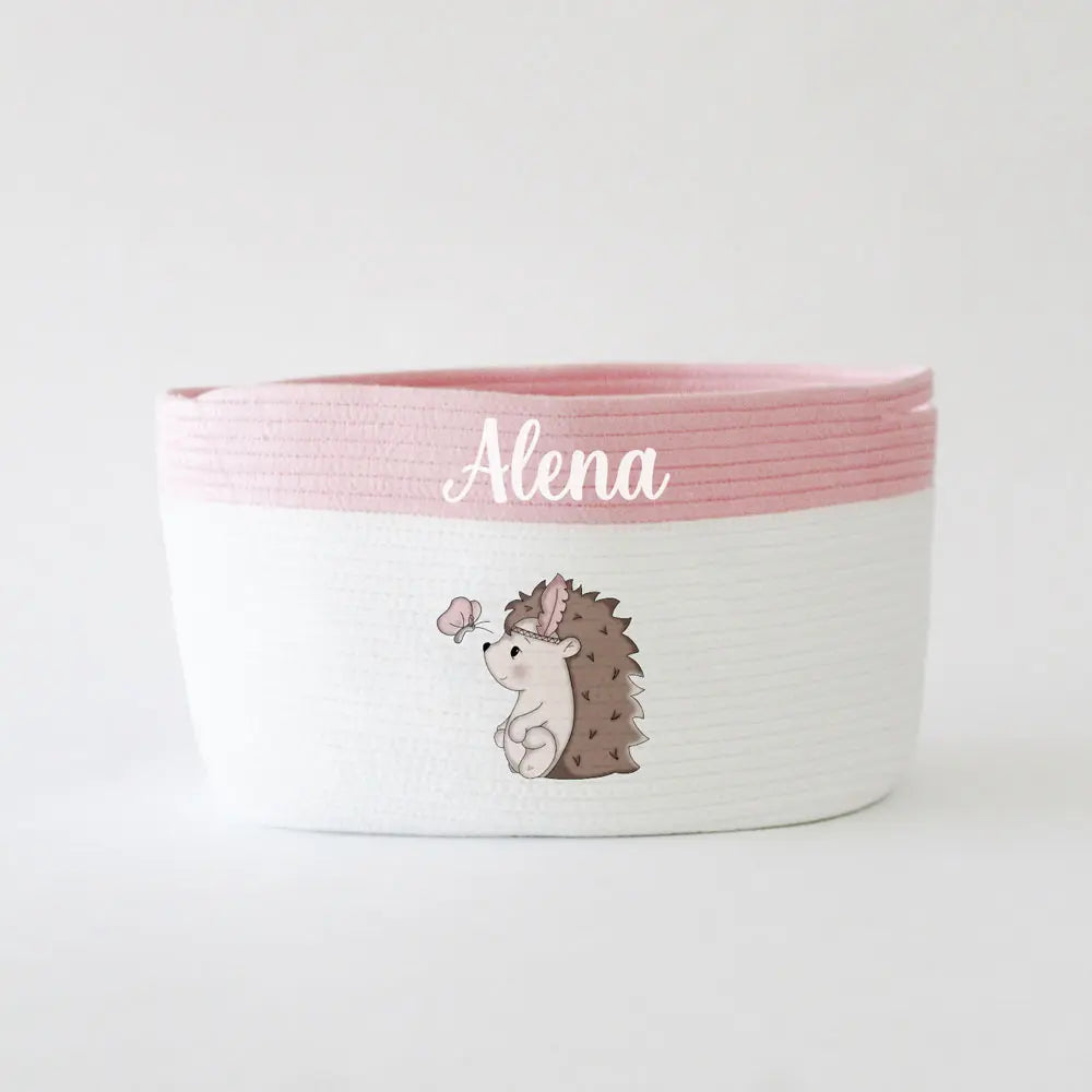 The Tiny Trove Personalized Storage Basket - Medium - Hedgehog Theme - Pink