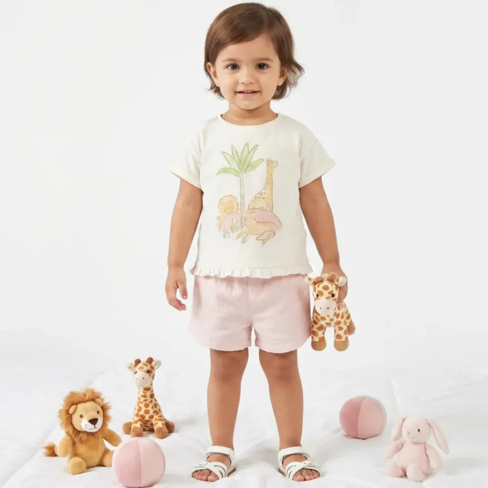 Sweetlime By As The Sunset Safari Cotton Co-ord Set - White &amp; Pink