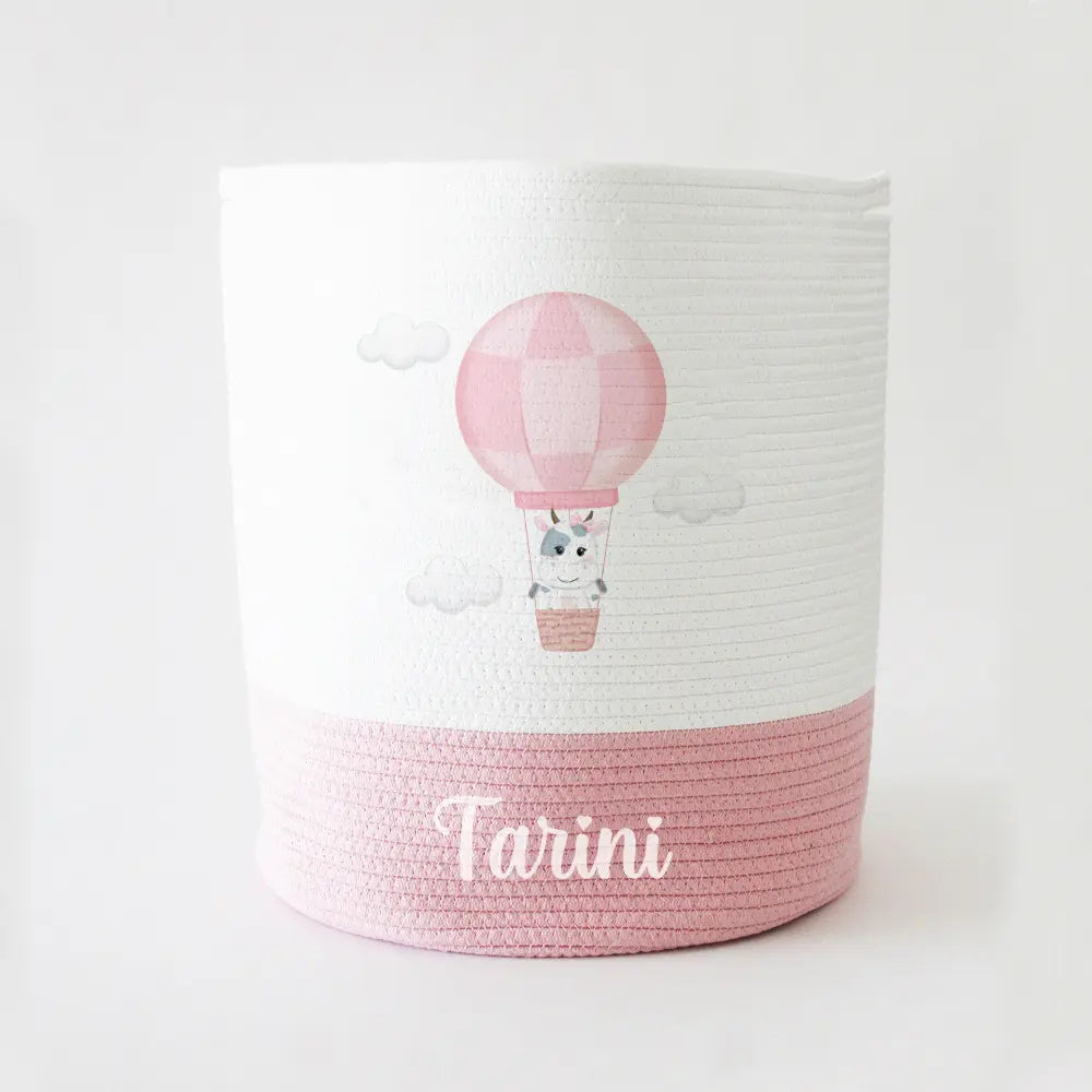 The Tiny Trove Personalized Storage Basket - Large - Hot Air Balloon Theme - Pink