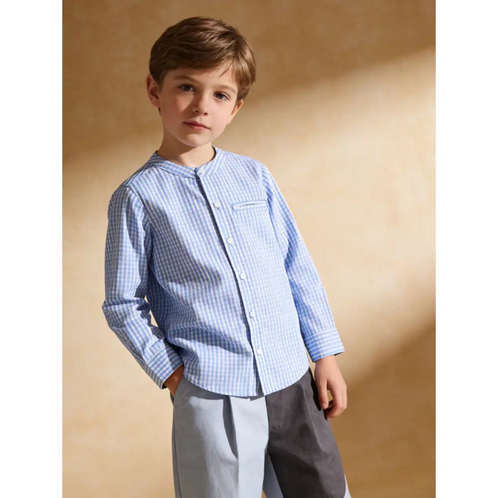 The Baby Trunk Unisex Checked Band Collar Shirt | 0 to 24 Months