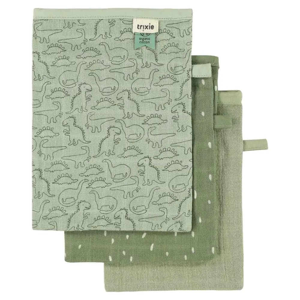 Trixie Muslin washcloths 3-pack mix - Daring Dino