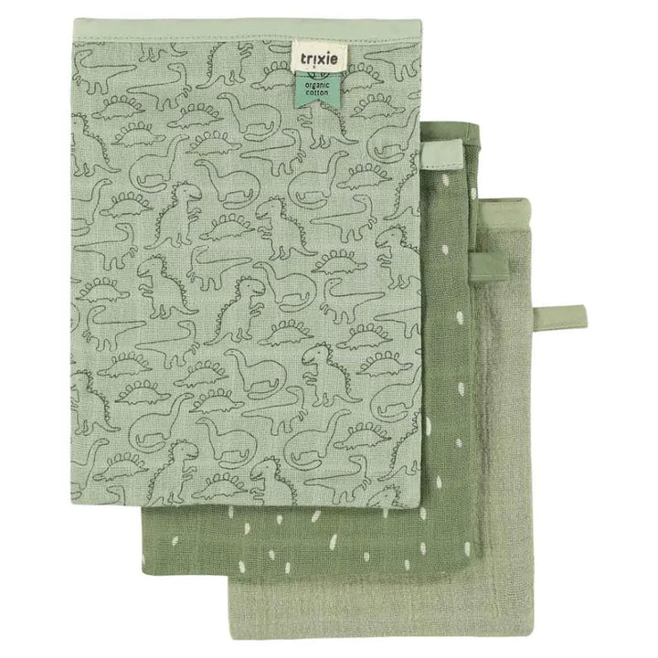 Trixie Muslin washcloths 3-pack mix - Daring Dino