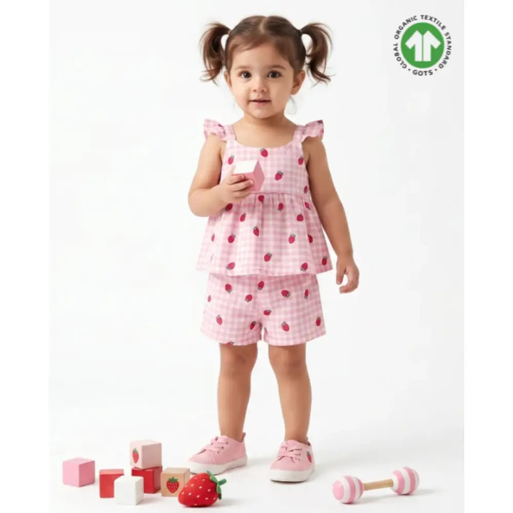 Sweetlime By AS Organic Cotton Strawberry Bliss Baby Girl Top &amp; Shorts Set -  Pink