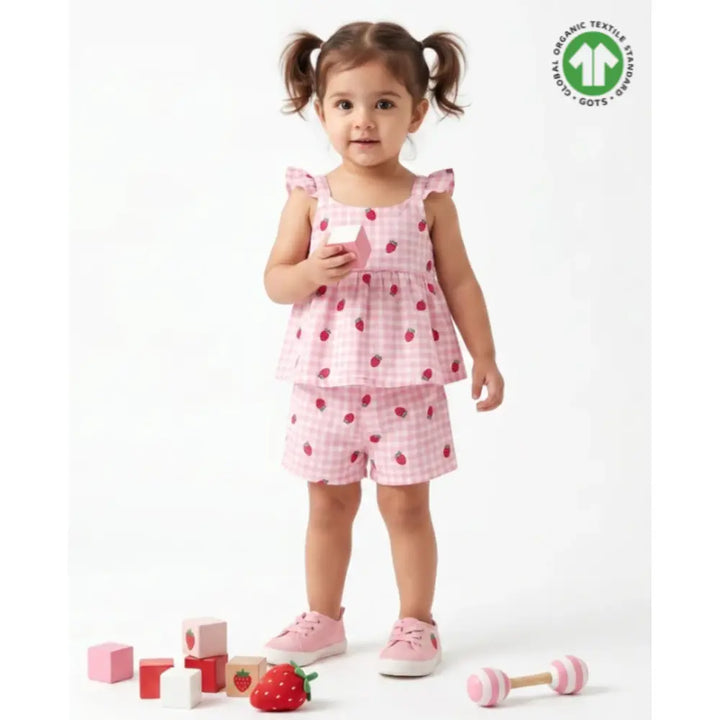 Sweetlime By AS Organic Cotton Strawberry Bliss Baby Girl Top &amp; Shorts Set -  Pink