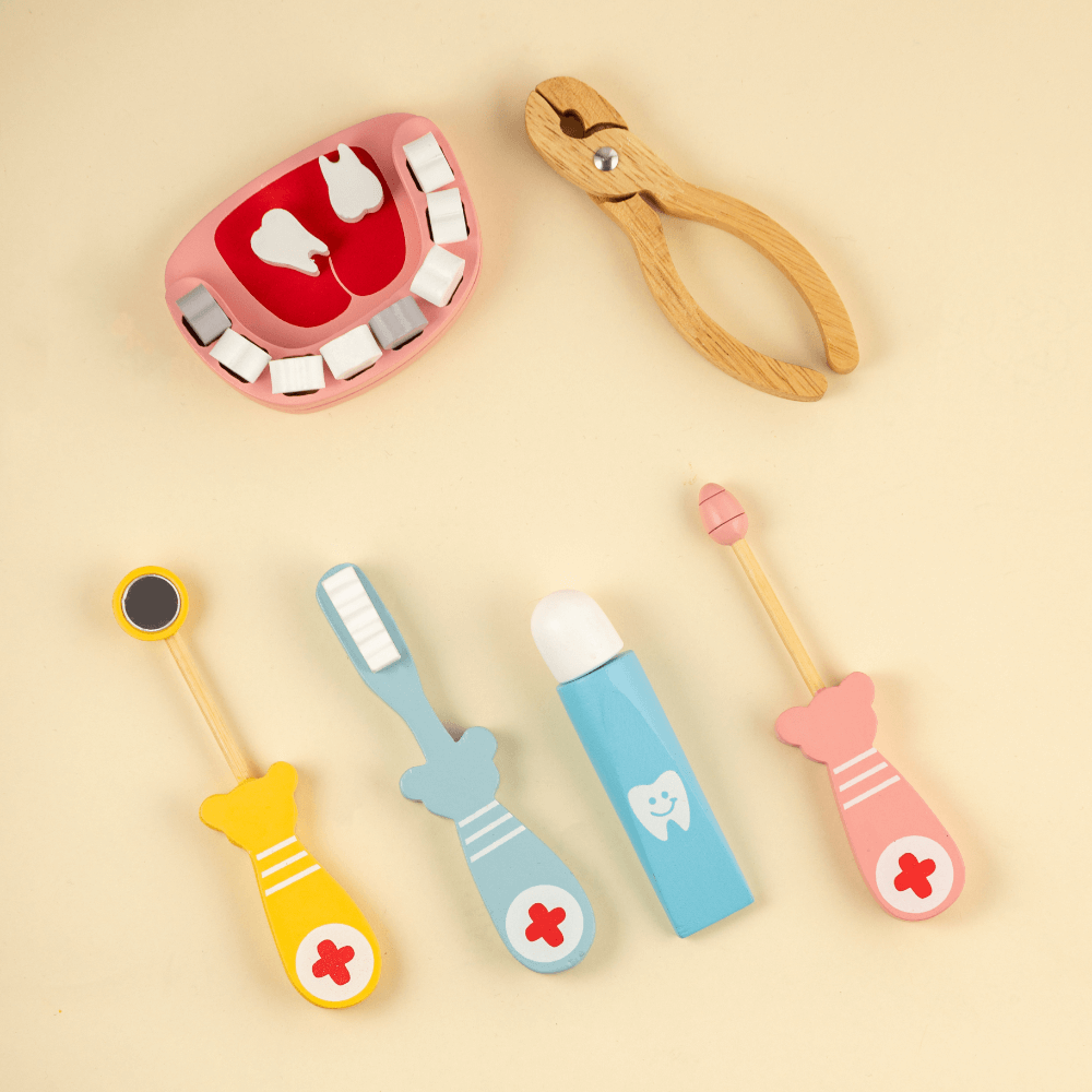 Playbox Happy Teeth Wooden Dental Doctor Kit Toy Set - 6 pcs