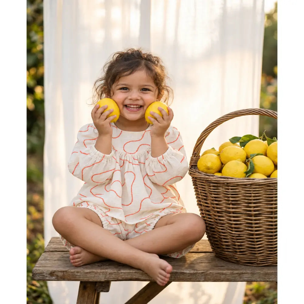Sweetlime By AS Organic Cotton Baby Girl Abstract Embroidered Dress with Bloomer