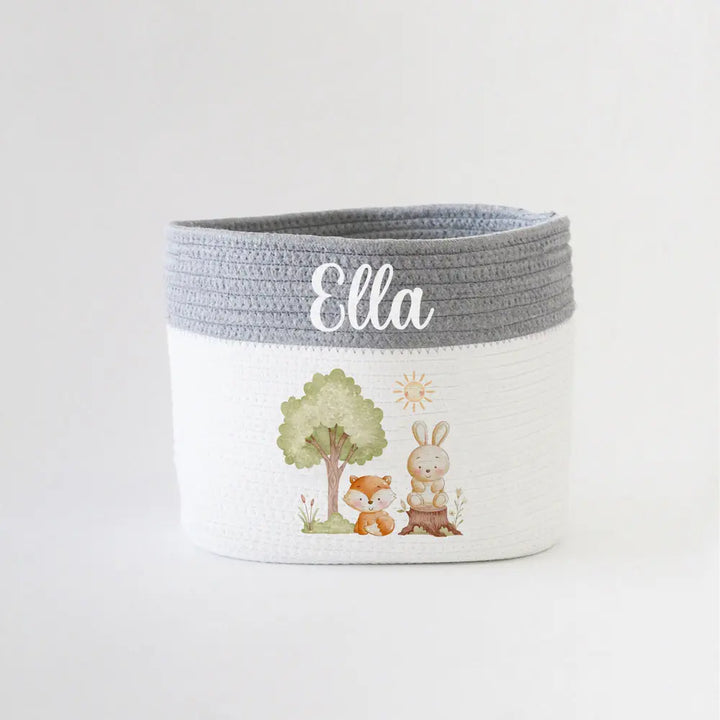 The Tiny Trove Personalized Storage Basket - Small - Woodland Theme - Grey