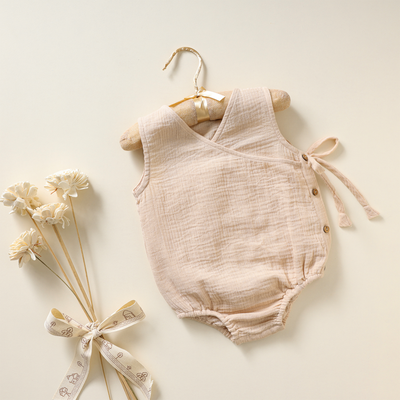 Baby Forest Poshaak Overlap Knotted Bodysuit - Beige