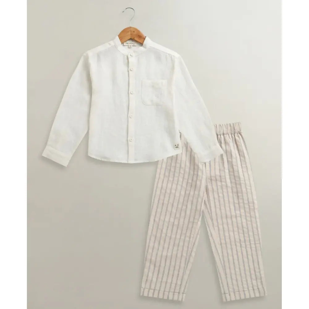 Sweetlime By As Classic Stripes &amp; White Shirt Set - Off White &amp; Beige