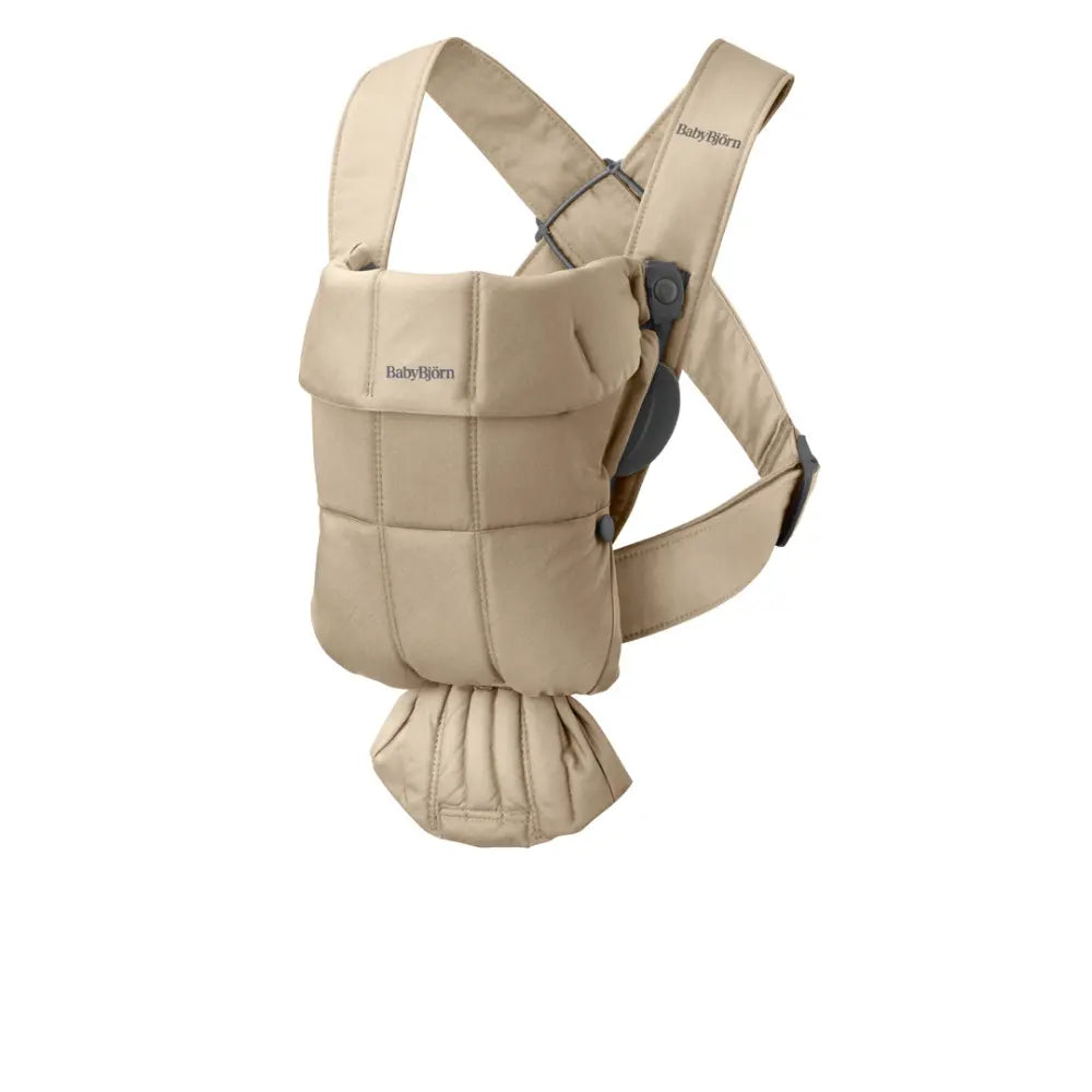 BabyBjorn Mini Baby Carrier, Soft &amp; Lightweight Fabric, 3 Carrying Positions, Ergonomic Hip and Head Support, Adjustable Waistbelt &amp; Cross Straps, Easy to Use, Birth to 12 Months (upto 11kg) - Beige